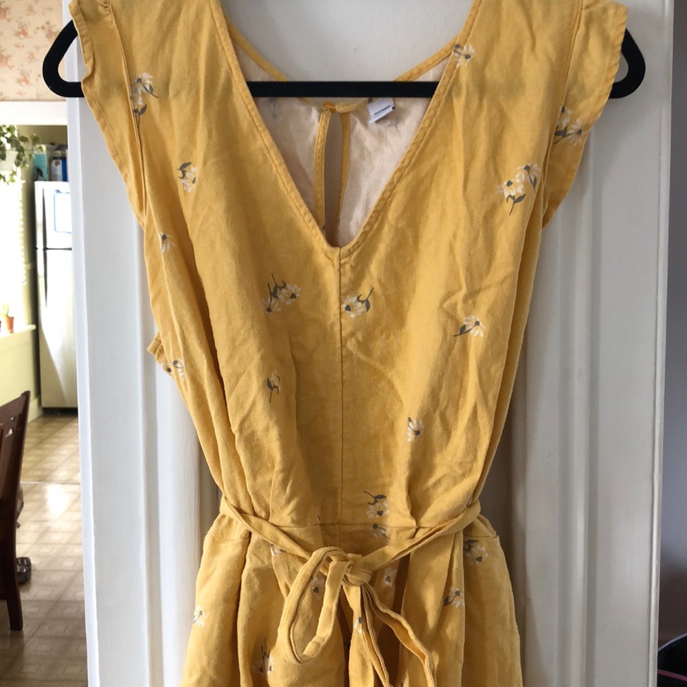 Yellow Floral Romper with POCKETS